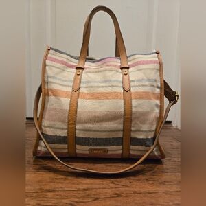 Fossil Kingston Satchel Striped Handbag Purse 5 pockets